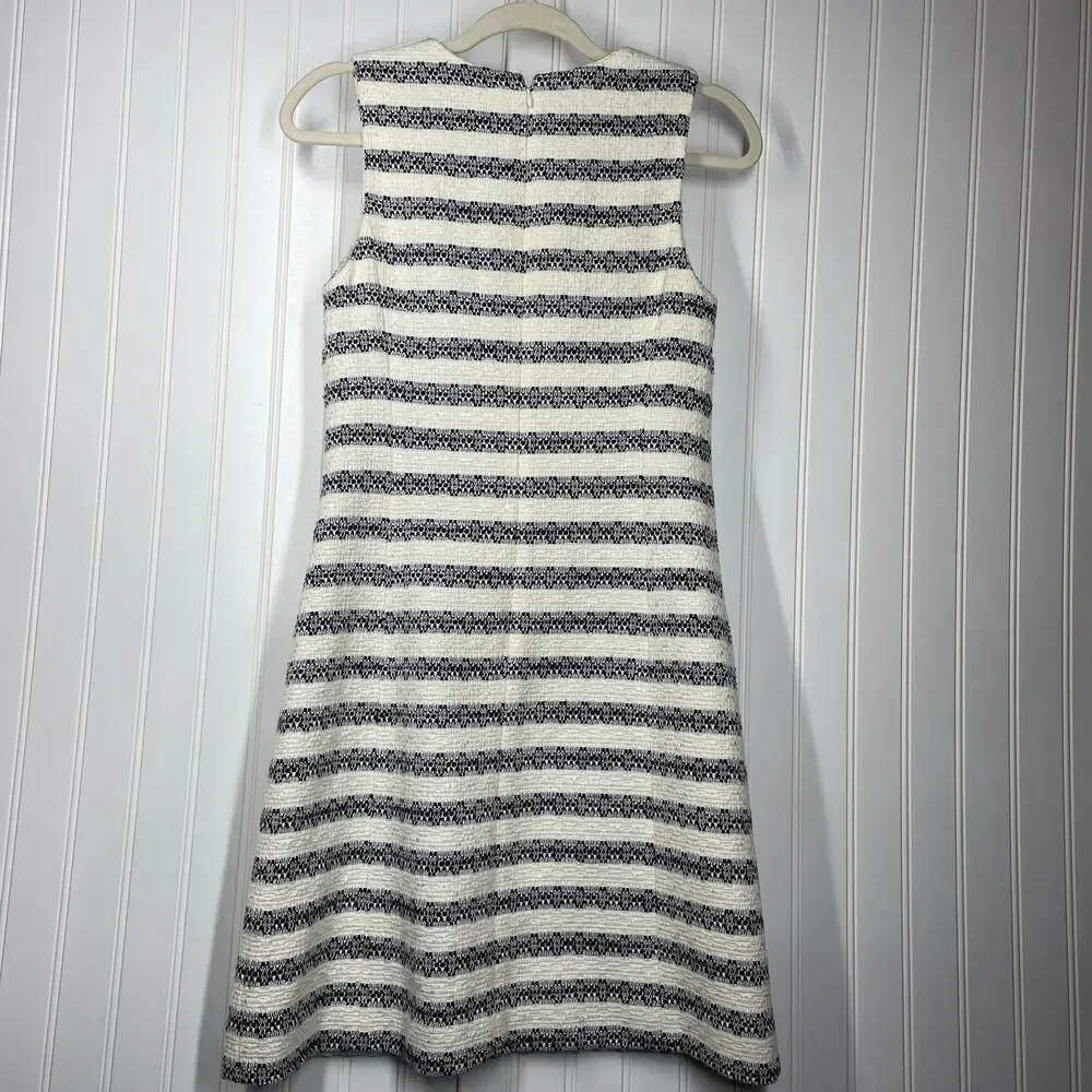 J.Crew Women’s White & Blue Sleeveless V-Neck Back Zip Fit & Flare Dress Size 0 - Picture 12 of 12